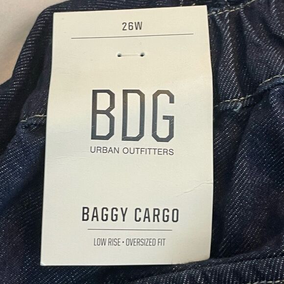 BDG Strappy Balloon Cargo Jeans Blue Dark Wash Denim Mid-Rise Metal Buckle 26 - Picture 6 of 10